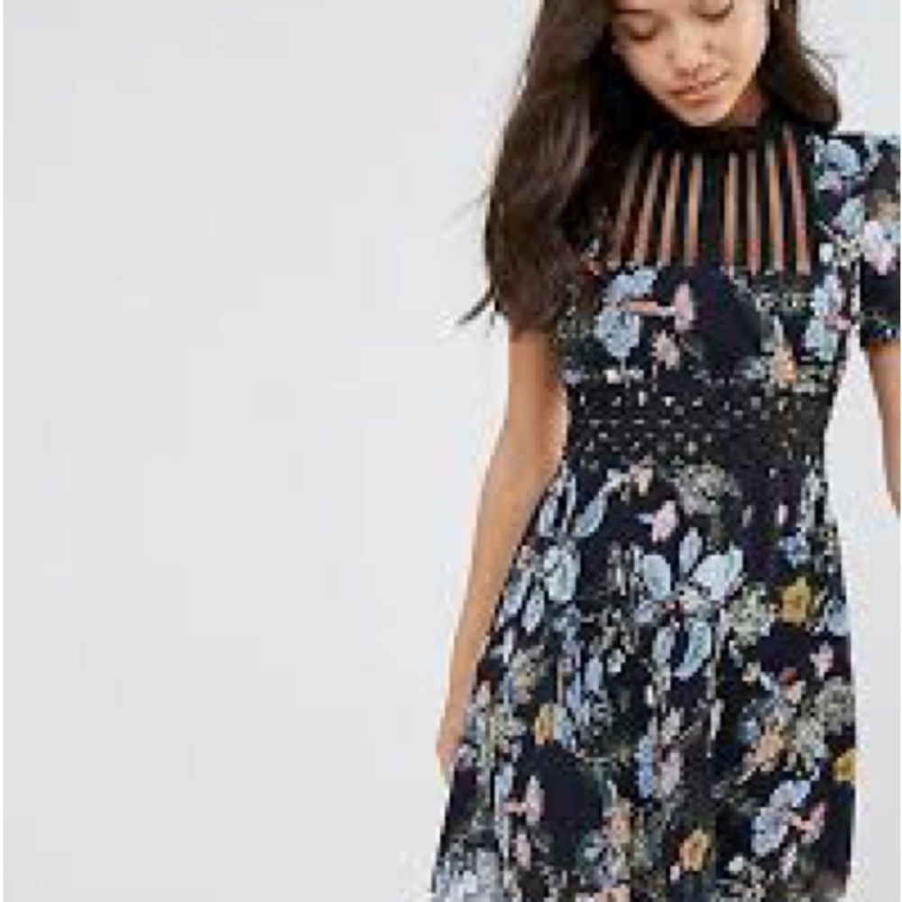 Foxiedox Juniper Floral high neck minidress Anthro